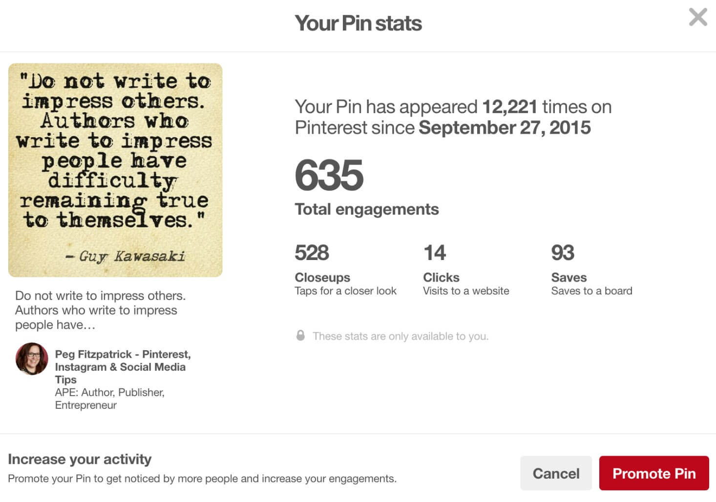 Pinterest pins stats