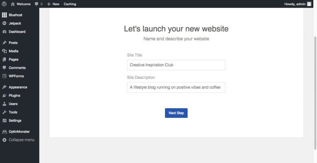 launch your Bluehost site