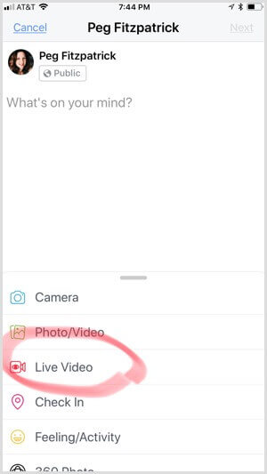 Facebook Creator app start live video