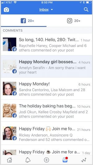 Facebook Creator app unified inbox