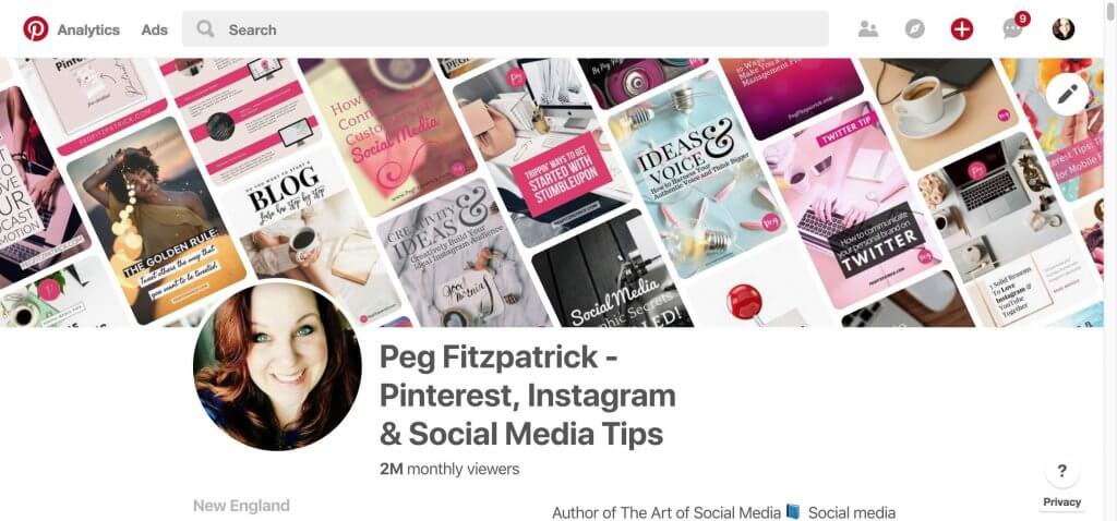 Pinterest-Cover mit Pins vom ausgewählten Board