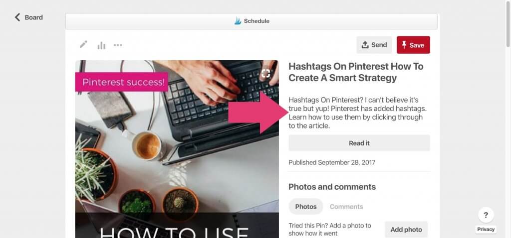 Pinterest descriptions are important to help people find your content.